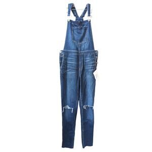 New L'angence Womens Size 27 Denim Overalls Blue Distressed Pockets Sleeveless